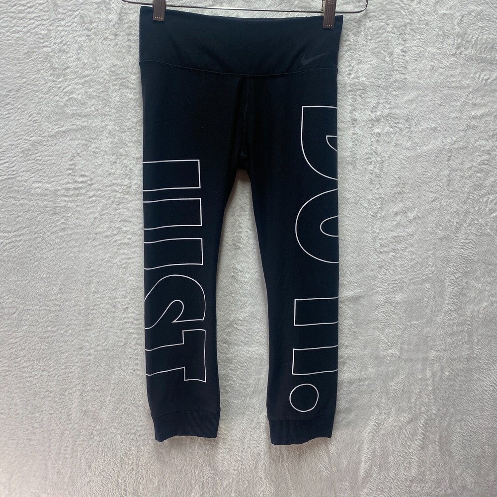 Nike Dri-Fit Crop Legend Leggings Womens Small Black Swoosh Gym Low Rise Pull-On